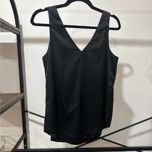 Black V-Neck Silk Sleeveless Top